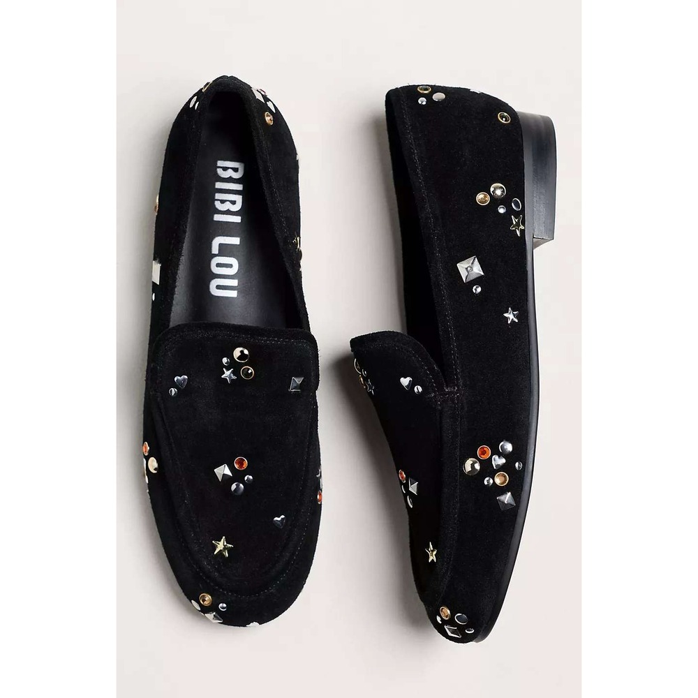 Celestial Boho Bibi Lou Icon Studded Loafers 41 10 Black Suede Anthropologie